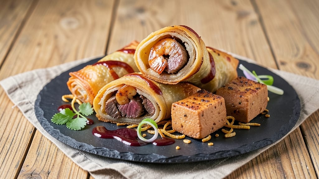 Surf and Turf Egg Rolls Recipe: Crispy Tortilla Cups Stuffed With Shrimp and Steak