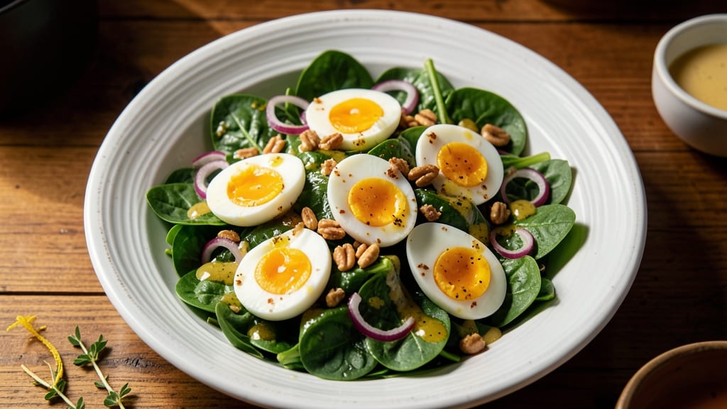 Spinach And Egg Salad Recipe: Crispy Greens With Creamy Yolk Dressing