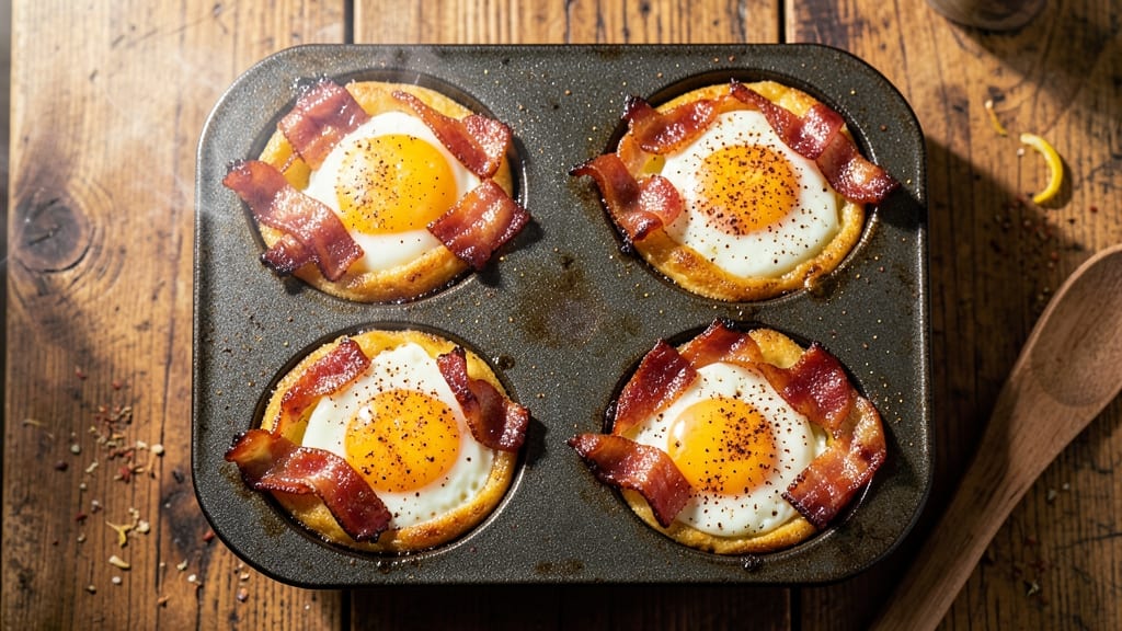 Bacon and Egg in Muffin Pan Recipe: Crispy Egg Cups With Crunchy Bacon Bites
