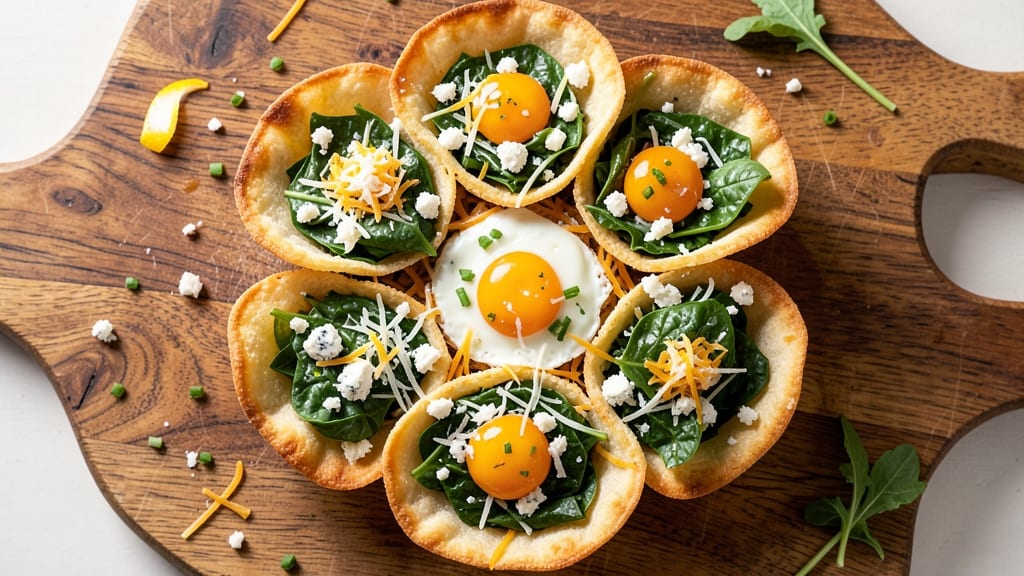 Spinach Feta Egg Cups Recipe: Crispy Tortilla Shells With Melty Cheese and Herby Eggs