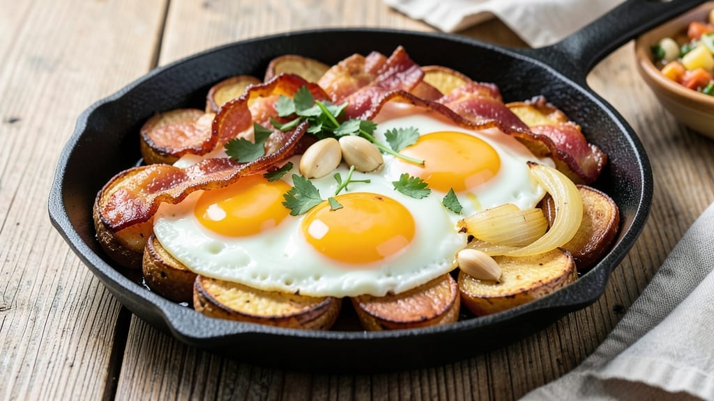 Bacon and Egg Recipe Ideas: Smoky Breakfast Hash With Crispy Potato Layers