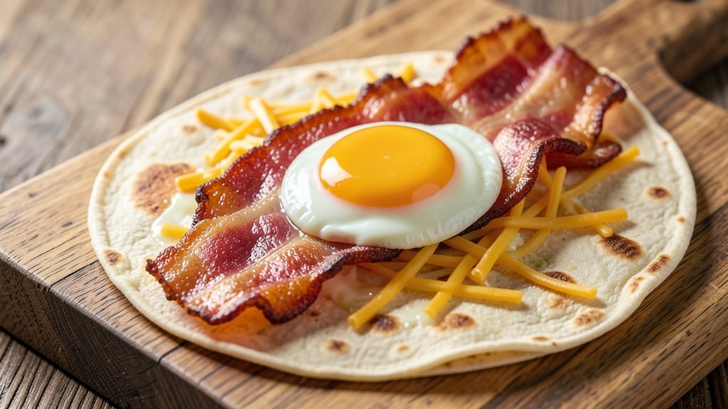 Bacon, Egg, and Cheese on a Roll Recipe: Crispy Tortilla Wraps With Runny Yolk Brilliance