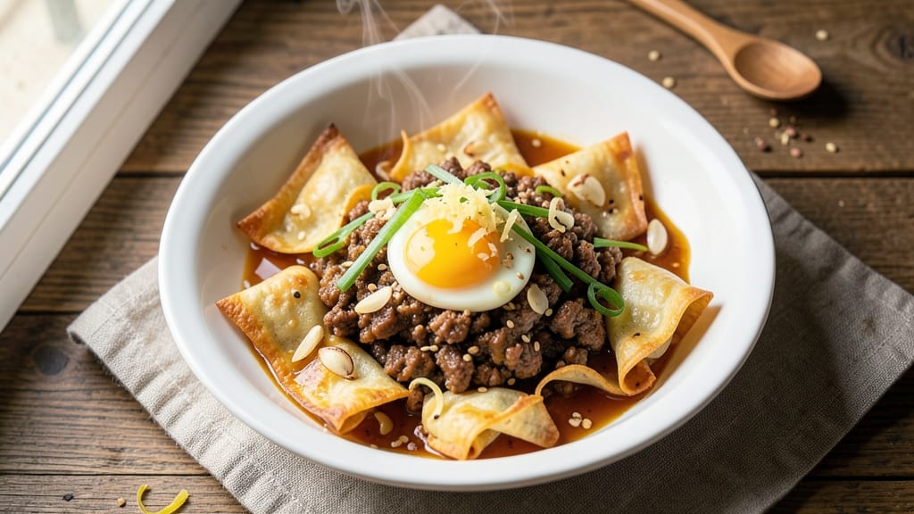 Top Rated Egg Roll in a Bowl Recipe: Crispy Tortilla Cups Cradle Spiced Yolk Magic