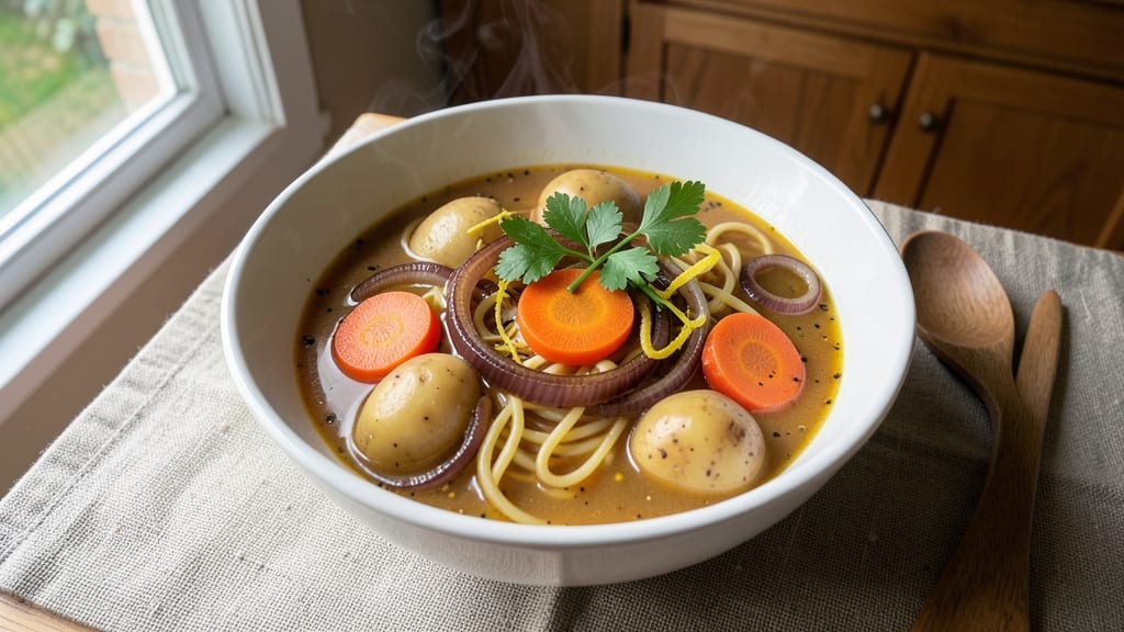 Vegetable Soup with Egg Noodles Recipe: Cozy Potato and Carrot Harmony