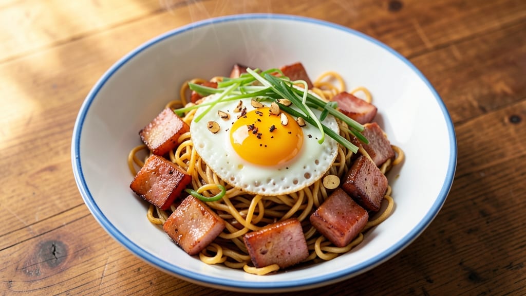 Spam Ramen Noodles and Egg Recipe: Crispy Noodle Bites With Runny Yolk Magic