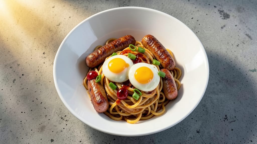 TikTok Noodles With Egg and Sausage Recipe: Crispy Tortilla Shells With Runny Yolk Brilliance