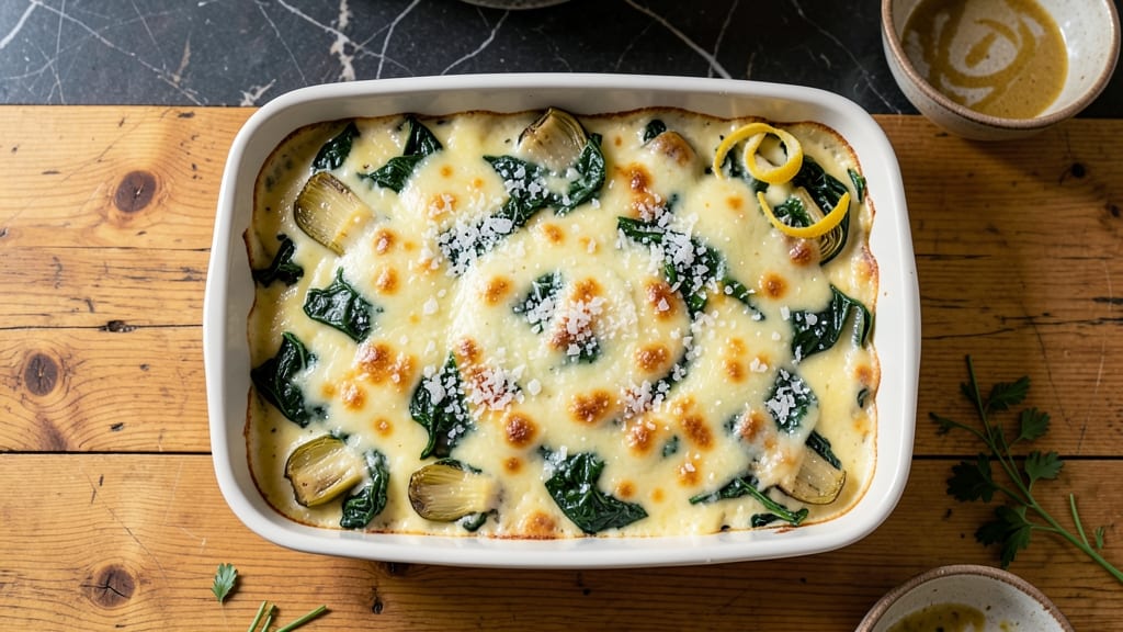 Spinach Artichoke Egg Casserole Recipe: Bubbly Cheese Top and Herby Base