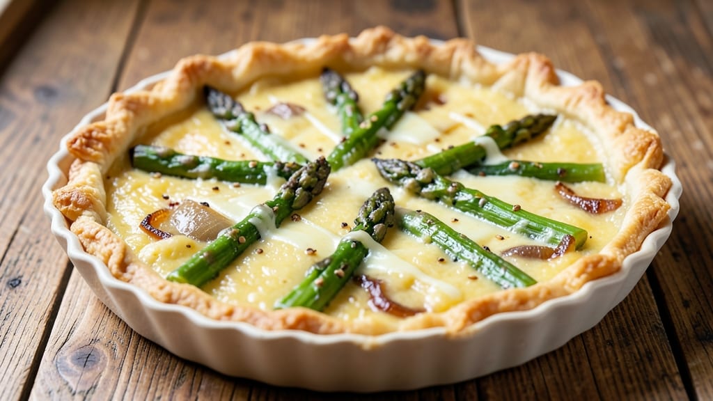 Asparagus Egg Quiche Recipe: Golden Crust With Earthy Greens and Runny Yolk Centers