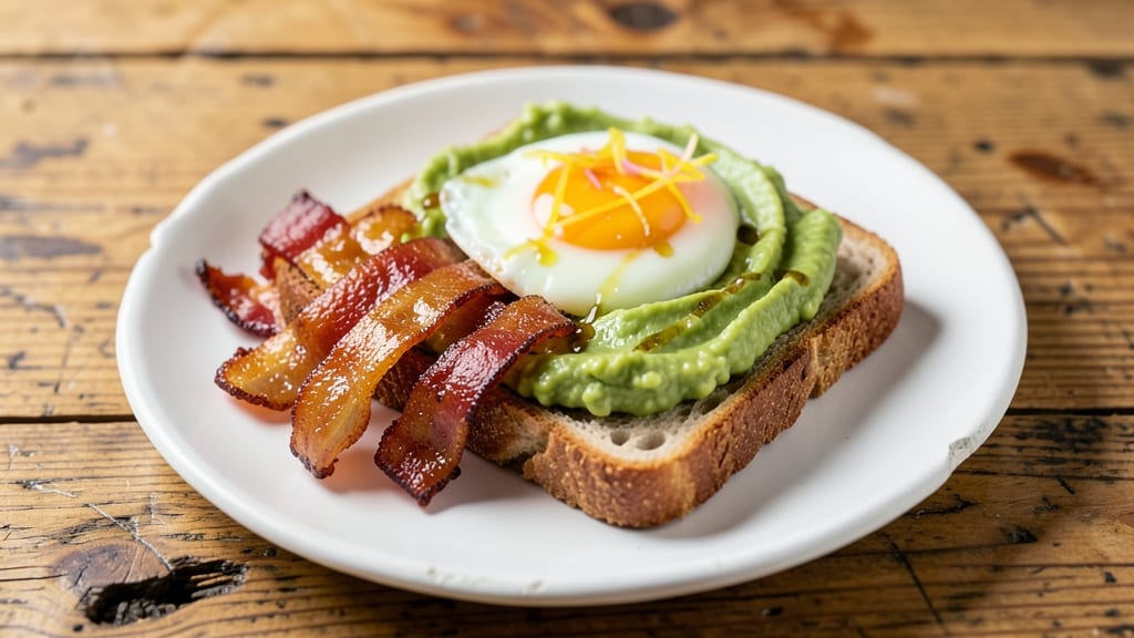 Avocado Bacon Egg Toast Recipe: Crispy Toast Bites With Creamy Avocado and Smoky Bacon