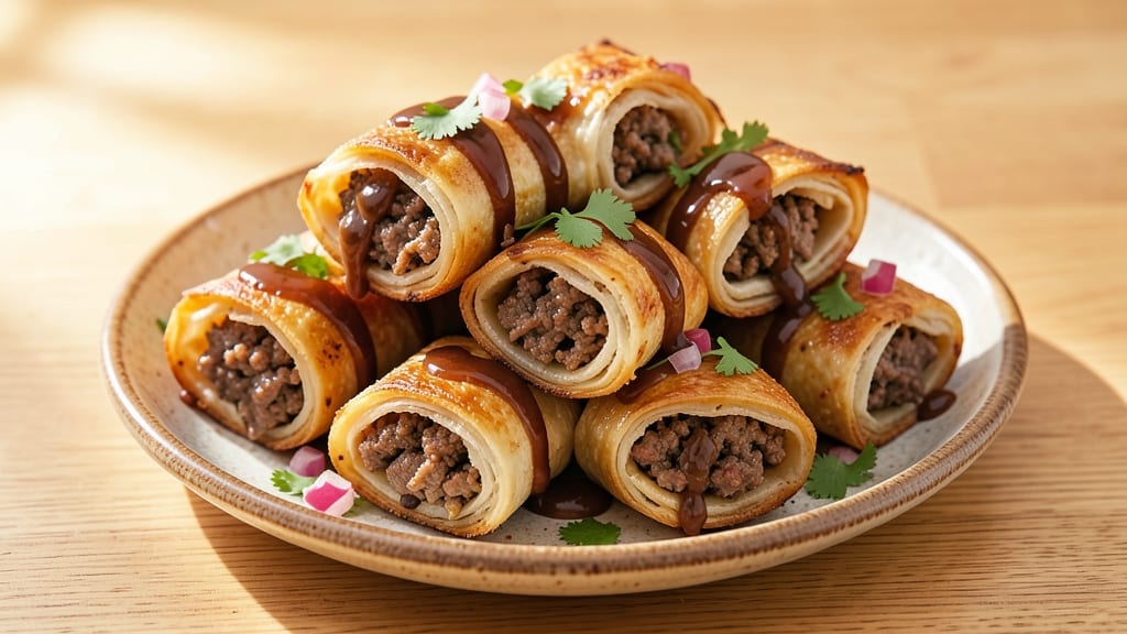 Taco Egg Rolls Recipe With Ground Beef: Crispy Tortilla Shells Stuffed With Spiced Beef