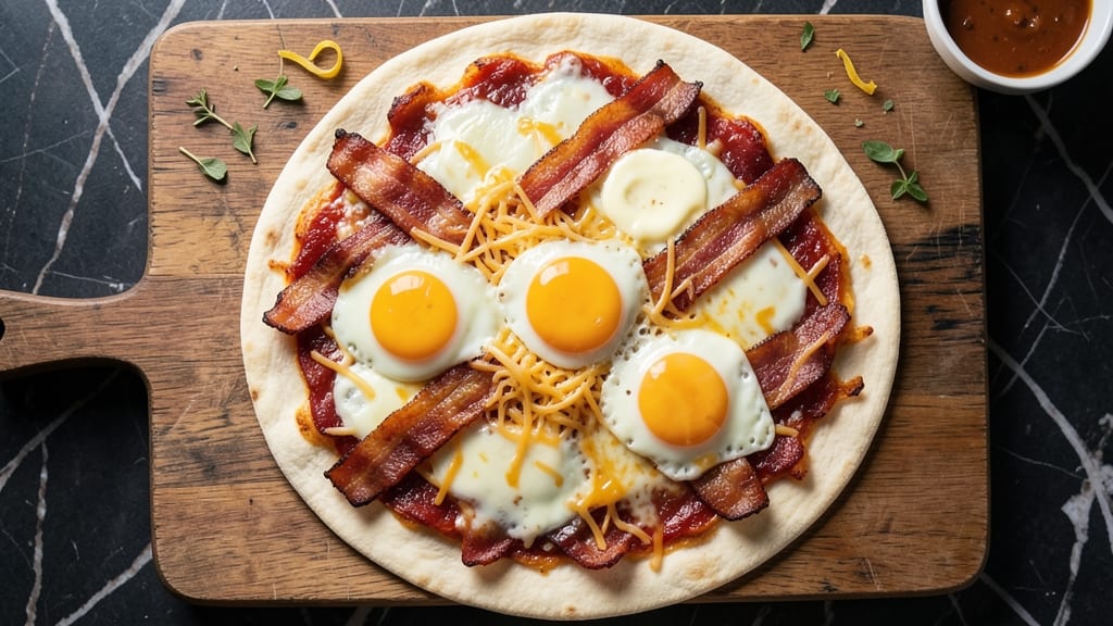 Bacon Egg Cheese Pizza Recipe: Crispy Tortilla Crunch With Melty Yolk Rivers