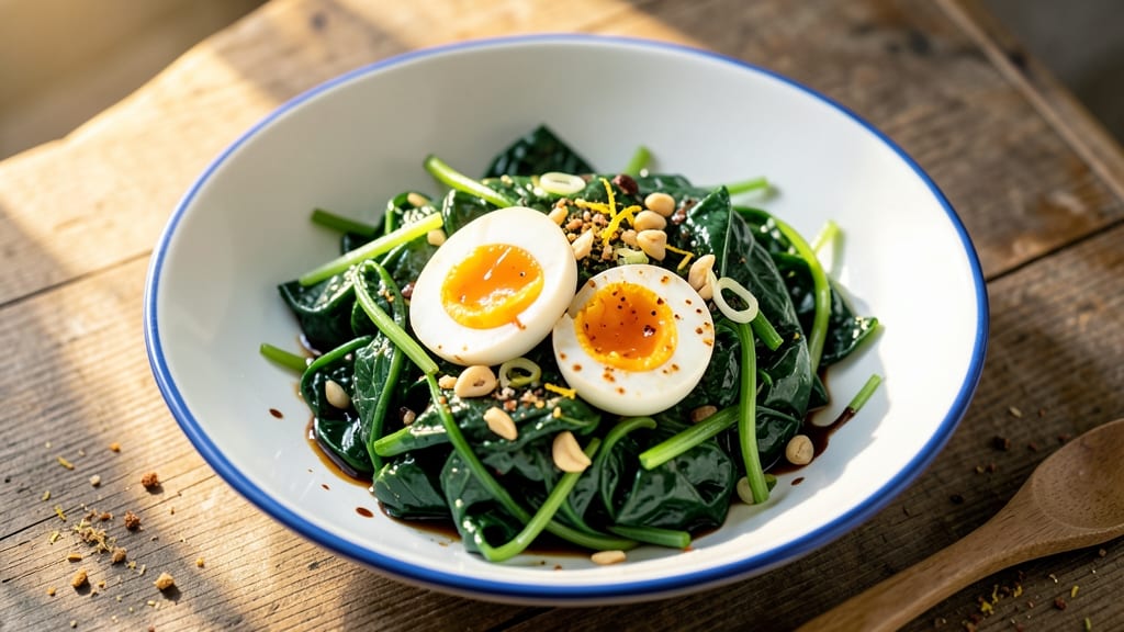 Stir Fried Spinach With Egg Recipe: Wok-Tossed Greens and Silky Egg Ribbons