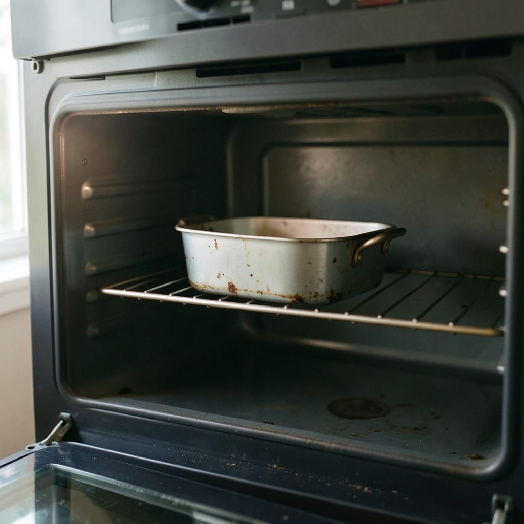 An ordinary home oven with one tin in it