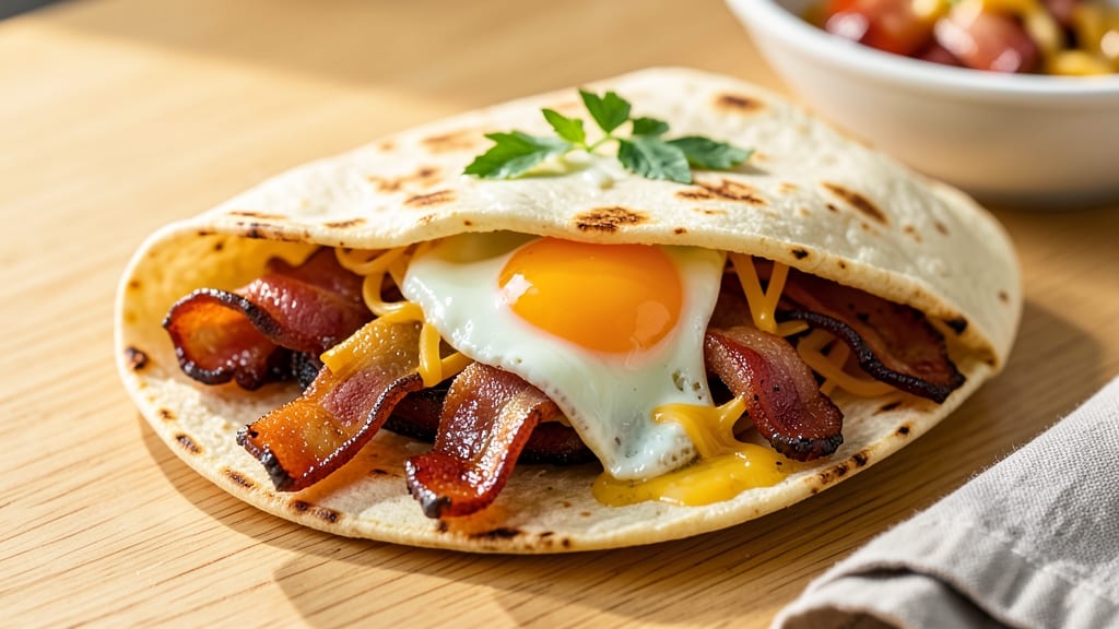 Bacon and Egg Breakfast Burrito Recipe: Crispy Tortilla Crunch Wrapped in Runny Yolk Magic