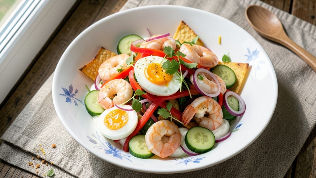 Shrimp and Egg Salad Recipe: Crispy Tortilla Cups with Zesty Lime Dressing