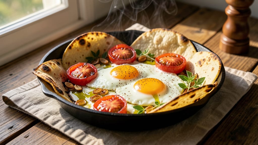 Tomato Egg Skillet Recipe: Crispy Tortilla Cups with Smoky Roasted Tomatoes and Runny Yolks
