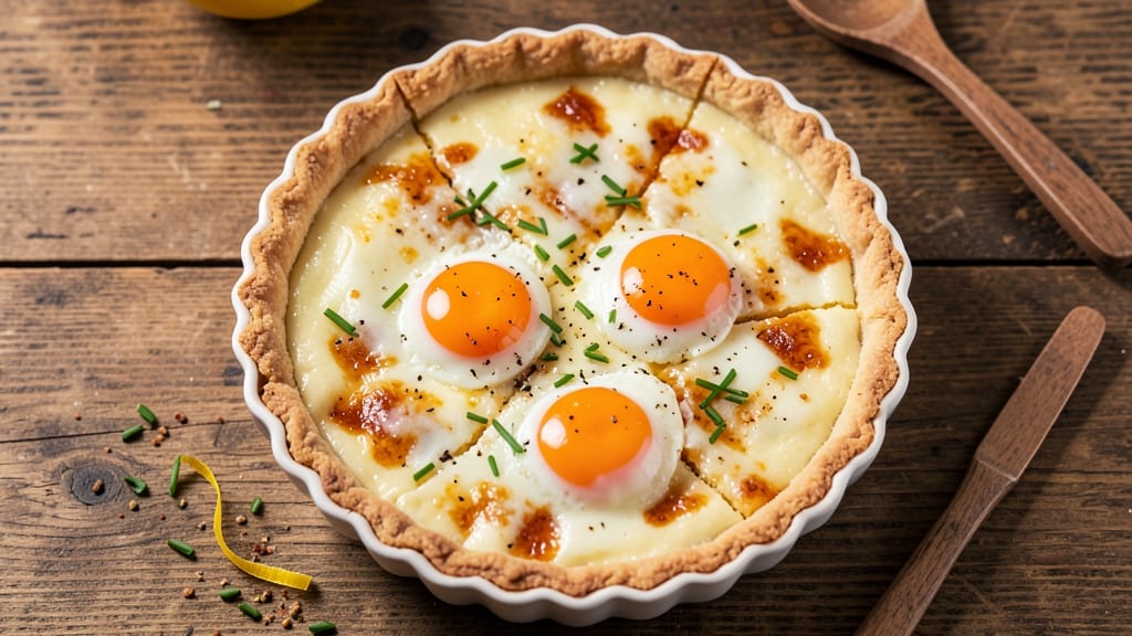 Two-Egg Quiche Recipe: Flaky Crust and Golden Egg Ribbons