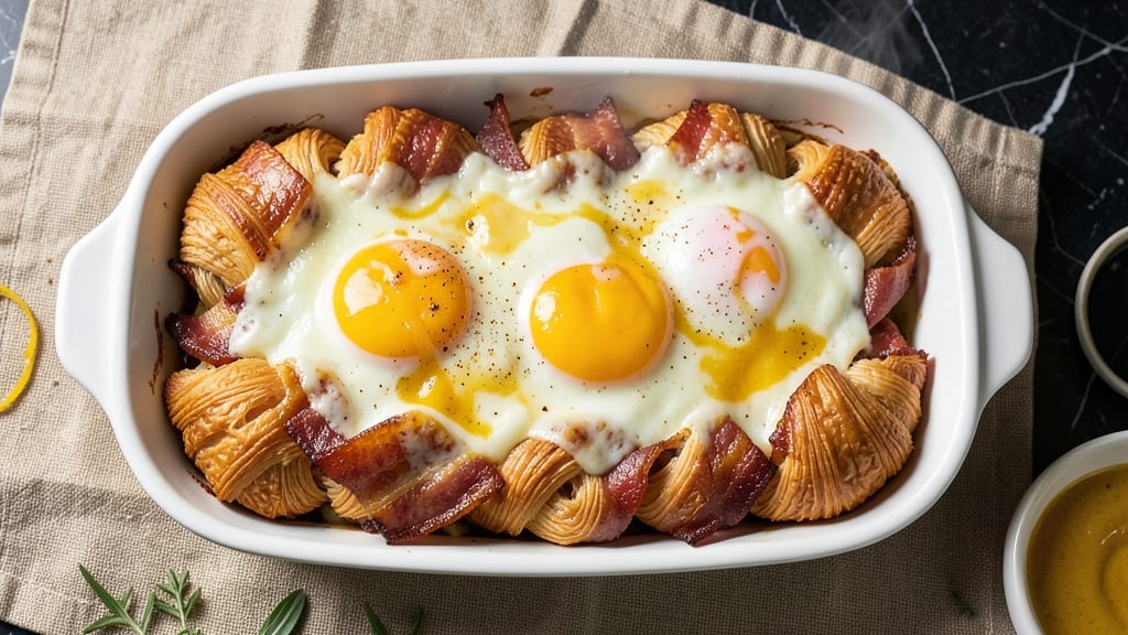 Bacon, Egg, and Cheese Croissant Casserole Recipe: Crispy-Topped Breakfast Bites in One Bowl